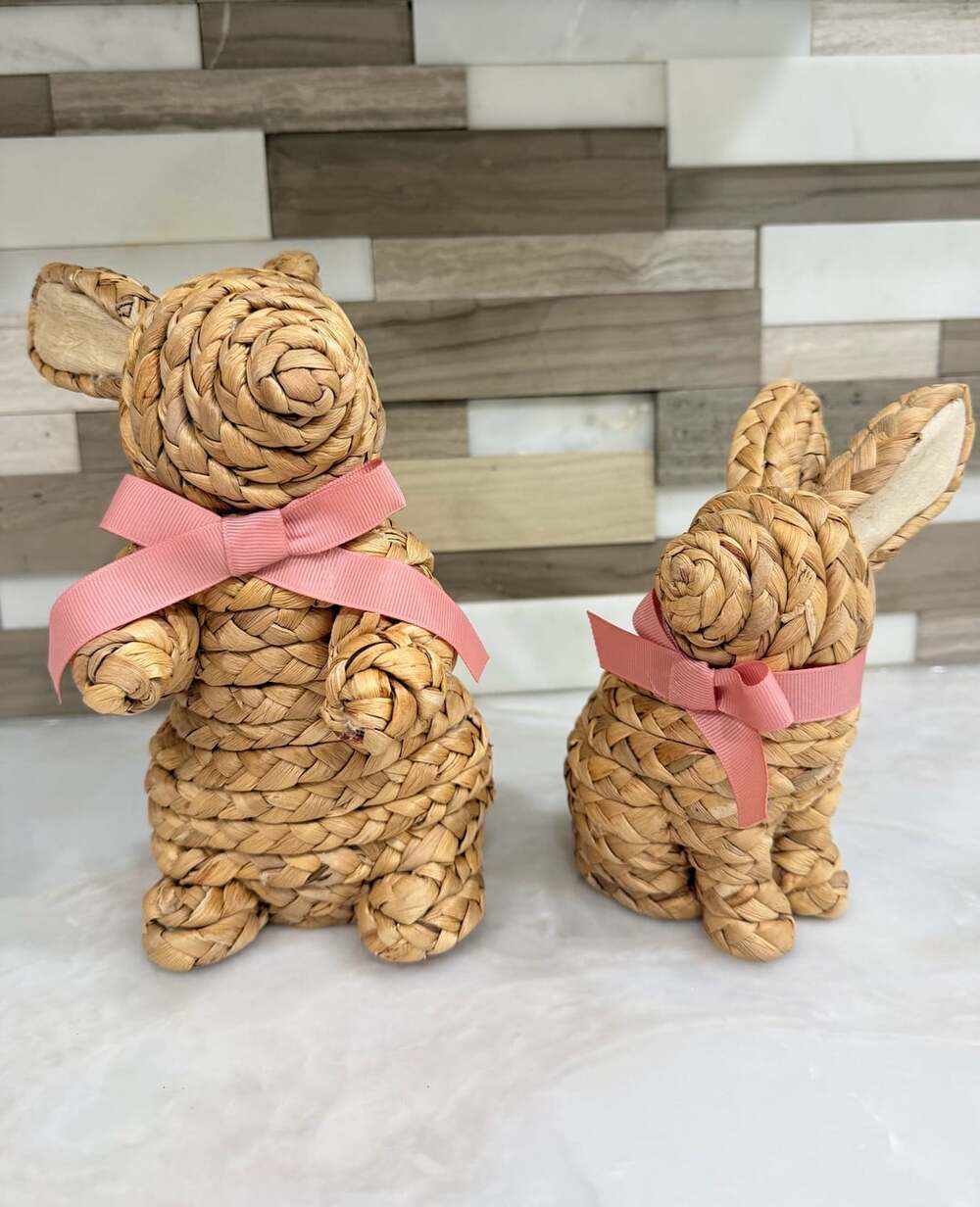 Woven Easter Bunny Figurine Set Pink